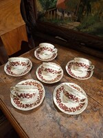 ZSOLNAY PIROS VAGY VÖRÖS VIRÁG MINTÁS MOKKÁS KÁVÉS KÉSZLET