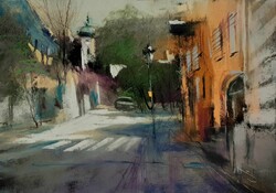 Pósa Ede - Kisvárosi utca 24 x 34 cm pasztell, papír