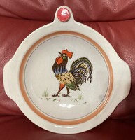 Vintage gyerek melegen tartó kézi festett mese tányér kakas