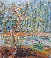 Patay Éva (1900-1984): Vízparti táj (olajfestmény) győri festő, kiállított mű