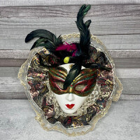 Velencei kerámia maszk tollakkal fali dísz szett