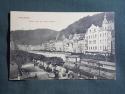 Képeslap,Csehország,Karlovy Vary,Karlsbad,Főtér,sétány,fürdőházak,városi látkép,részlet,1913-