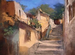 Pósa Ede - Szkradin, horvát utca 34 x 48 cm pasztell, papír