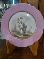 Régi 18. század Cári Orosz,II. Sándor Cár Korabeli Kézi Festésű,Aranyozott Életkép,Porcelán Tányér.