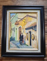 Szamosvári József: Soproni utca, olaj, 40 x 30 cm, olaj, festmény