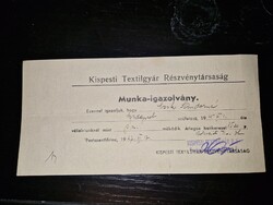 1947, Kispesti Textil Rt, munkaigazolvány