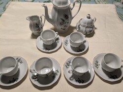 ARPO porcelán 6 személyes kávéskészlet , margaréta díszítésű 17 db os