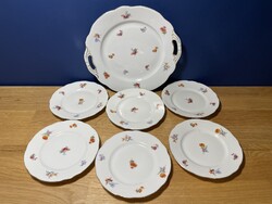 Zsolnay virágos süteményes/szendvicses készlet