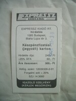 Expressz készpénzfizetési (jegyzék) karton igazoló szelvény