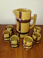 Retro Magyarszombatfai kerámia boros/pálinkás készlet - Hordó alakú