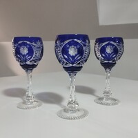3db kobaltkék Ajka Kristály likőröspohár 15,5 cm magas