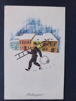 Régi grafikus képeslap Győry Miklós Boldog Új Évet!