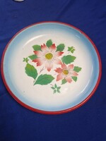 30 cm-es Budafoki Retro Zománctányér / Tálaló  szìnes virágos