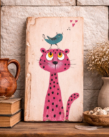 Rózsaszín párduc /gyerekszoba, fali dekoráció, bohókás, vicces, festmény