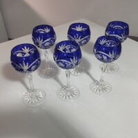 6 db kobaltkék Ajka Kristály borospohár