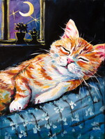 Sleeping cat  - acrylic painting / Alvó cica - akril festmény
