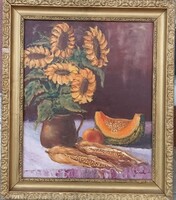 Virágcsendélet gyümölcsökkel - jelzett olaj / vászon festmény