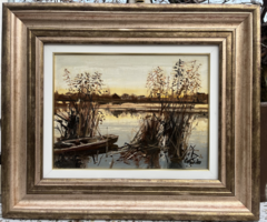 Eladó Csikós András "Nádas"olajfestmény 40x30cm méretben +dupla keret