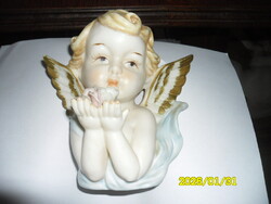 Keramia Puttó Angyalfej szobor  /antik/  gyűjtői darab,rendkívüli finom anyagból készült.
