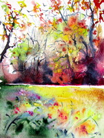 Fall with birds VI - watercolor painting /Ősz madarakkal IV - akvarell festmény