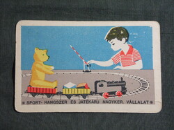 Kártyanaptár,Sport,hangszer,játék vállalat,grafikai,kisvasút,mackó,gyerek modell, 1965   ,sérült,