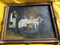 Endre Béla : Bölcső mellett ( naiv festő utánzat)