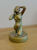 Extrèm Ritka Zsolnay Eozin mázas női akt szobor “Női Akt ”egyedi kézzel festett jelzès!