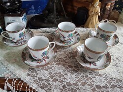 Gyönyörű kézzel festett - Paradicsom-MADÁR - mintás 5 személyes kis bögre -aljjal dúsan aranyozott-