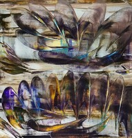 Baján Ildikó festmény 50 x 50 cm. Rejtett jelenlét.