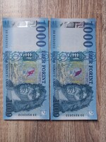 Soszámkövető 2db ezer Forintos bankjegy