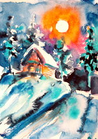 Kovács Anna Brigitta: Wintertime IV -  watercolor painting -Télidő IV - akvarell festmény