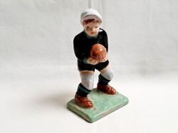 Izsépy mázas kerámia: foci kapus 15,5 cm magas