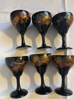 Álonszép Kinai lakk fa sárkányos talpas pohár készlet kézzel festett.