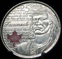 Kanada 25 cent, 2012 az 1812. évi háború - Tecumseh sauni v. sóni törzsfőnök, Színezett D15C1V