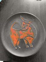 Tófej bikás fali tányér