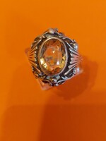 925-ös csodasan kidolgozott antik valódi citrin köves ezüst gyűrű 53-as méret