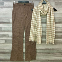 H&M kockás barna nadrág 164, GANT bézs nagy sál szett