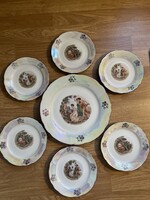 Álomszép Német lüszter mázas jelenetes porcelán süteményes készlet
