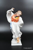 MUTATÓS, HERENDI PORCELÁN SZOBOR, TÁNCOLÓ PARASZT