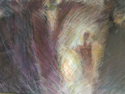 Antal Imre csángó magyar festő "Csángó asszonyok", vegyes technika, Felsőlok, Erdély