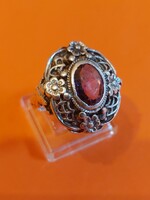 925-ös csodás  antik ametiszt köves ezüst gyűrű virág mintákkal kidolgozva 53-as méret
