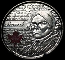 Kanada 25 cent, 2013 az 1812. évi háború - Laura Secord, Színezett D15B6V