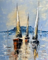 •Badacsonyi vitorlás• kortárs festmény, galéria minőség / Balatoni festmény
