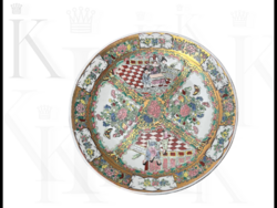 Kézzel festett 35 cm átmérőjű jelzett kínai porcelán tányér