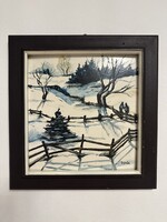 P. Emődi Etelka; Téli táj olajfestmény