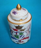 Limoges-i porcelàn teás edény , teatartó doboz , címeres mintával , kézzel festett
