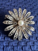 Vintage FÖE markazit igazgyöngy ezüst bross