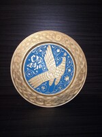 Szovjet fém dísztálka madár mintával. 12,1 cm. Hibátlan. Jelzett