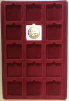 Érmetálca, érmetábla, kitüntetés tálca 15 négyszögletes fészkű, vastag tetővel, Schulz gyártmány