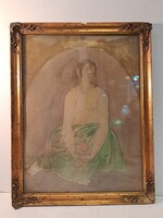 RITKA!EREDETI Lotz Károly akvarell, vegyestechnika női fél akt vagy freskó részlet tanulmány